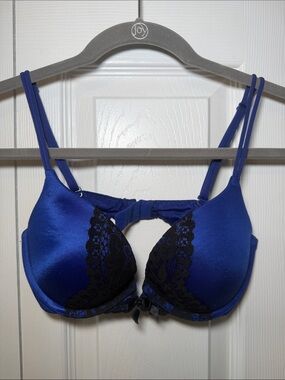 Victoria's Secret Very Sexy Royal Blue Satin Push-Up Bra with Black Lace 32C